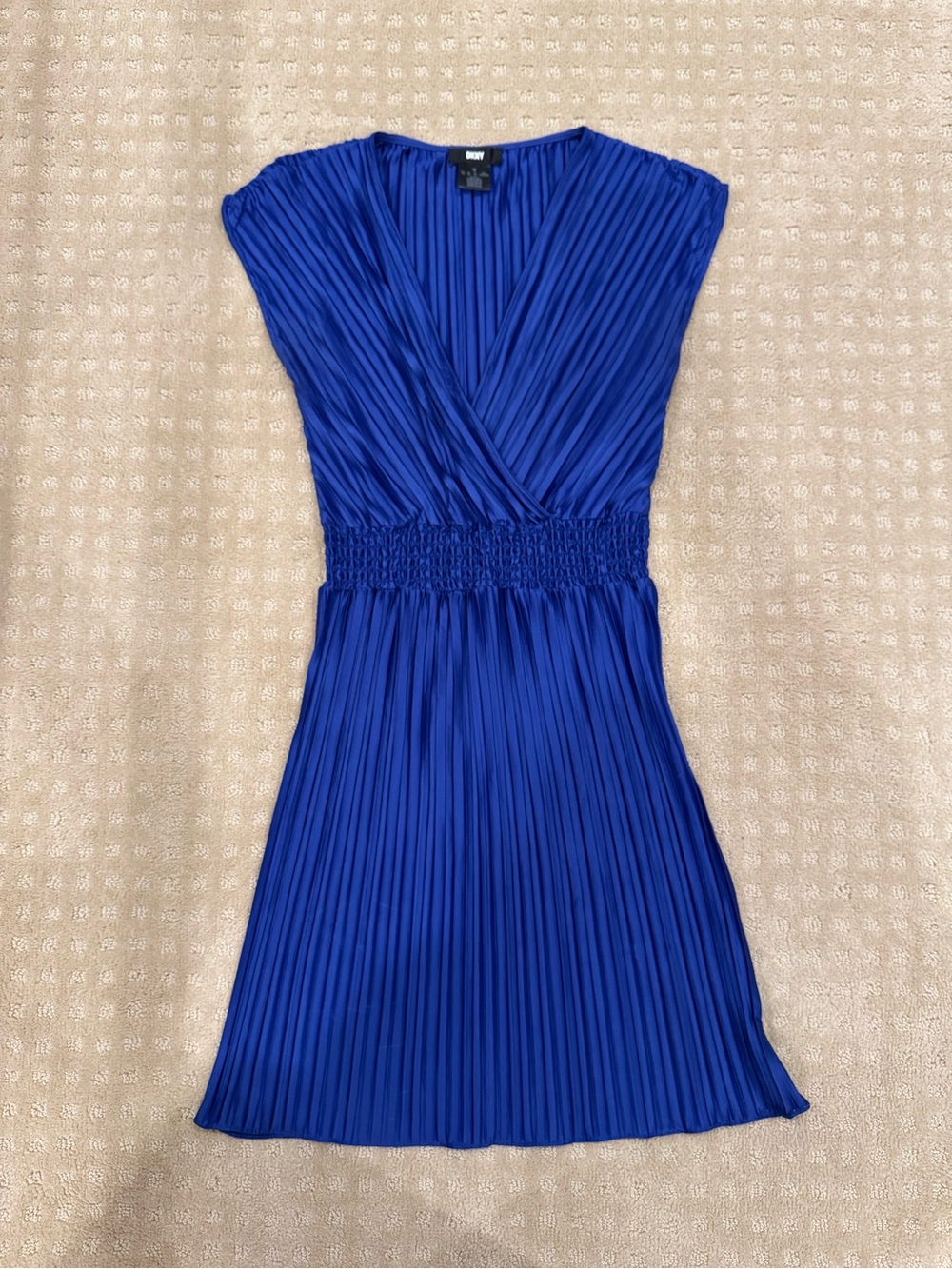 DKNY Royal Blue Pleated Wrap-Style Dress